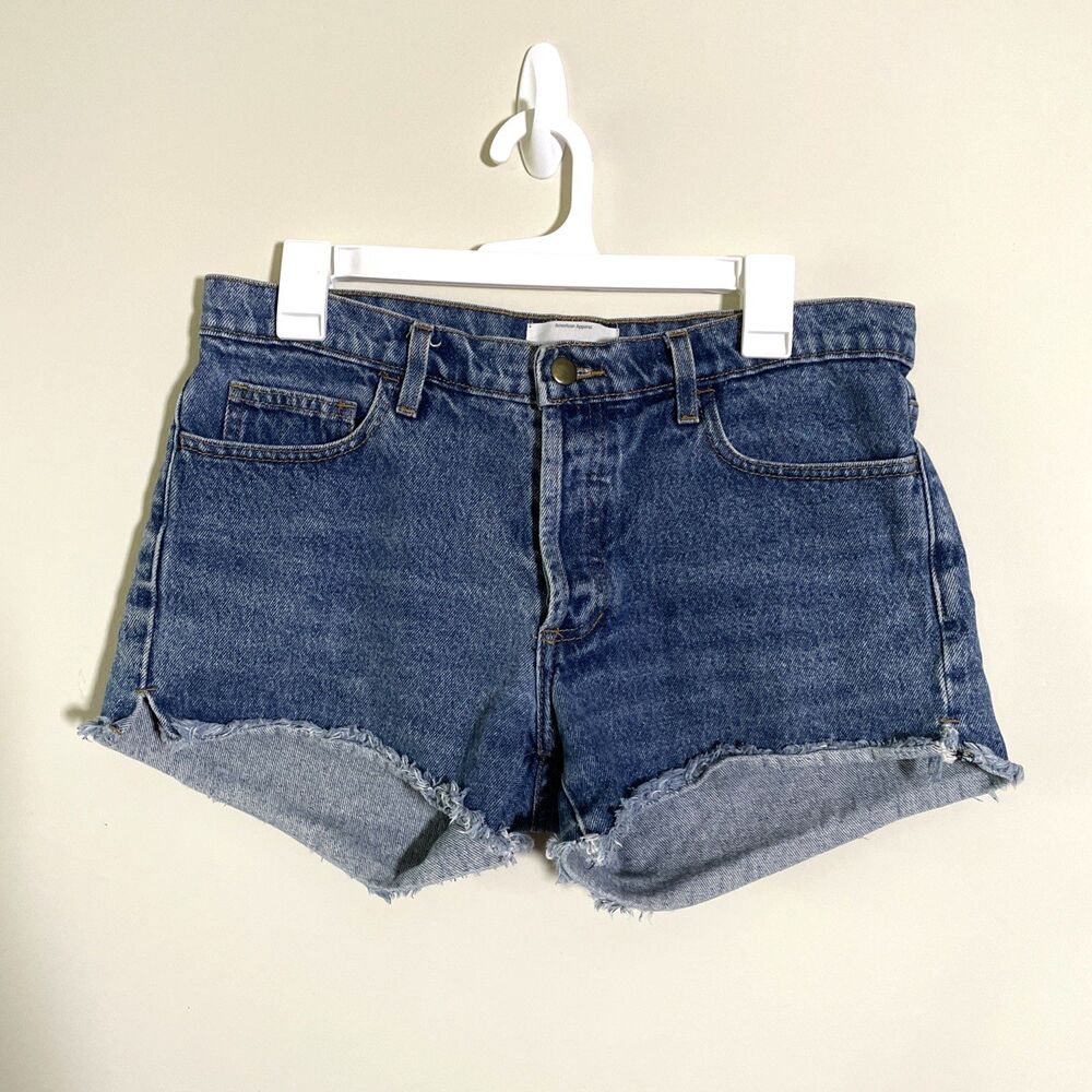 American Apparel Women's Blue Jean Denim Shorts Size 28 Cuffed Made in USA